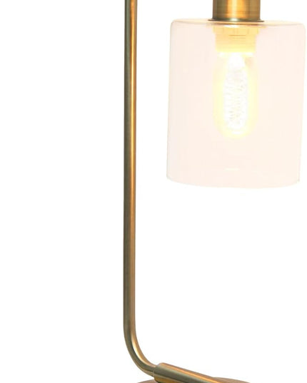 Simple Designs LD1066-BLK Bronson Antique Style Industrial Iron Lantern Desk Bedside Table Lamp with Dual 2 USB Charging Ports and Glass Shade, Black - LeafyLoom