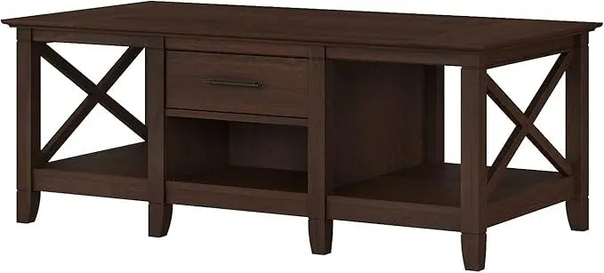 Bush Furniture Key West Coffee Table with Storage with Aged Bronze Hardware | Center Counter for Living Room, 47Wx24Dx18H, Bing Cherry - LeafyLoom