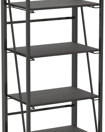 No-Assembly Folding Bookshelf Storage Shelves 4 Tiers Vintage Multifunctional Plant Flower Stand Storage Rack Shelves Bookcase for Home Office (Gray and Black-4, 4-Tier) - LeafyLoom