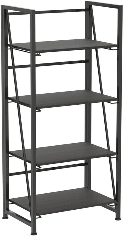 No-Assembly Folding Bookshelf Storage Shelves 4 Tiers Vintage Multifunctional Plant Flower Stand Storage Rack Shelves Bookcase for Home Office (Gray and Black-4, 4-Tier) - LeafyLoom