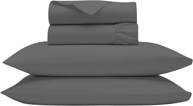 100% Egyptian Cotton Sheets King Size Sheets Set, Luxury Deep Pocket King Sheets, 1000 Thread Soft & Ultra Smooth Sheets King, 4 Piece Bedding Sheets & Pillowcases, Cool Durable Dark Grey Sheets - LeafyLoom