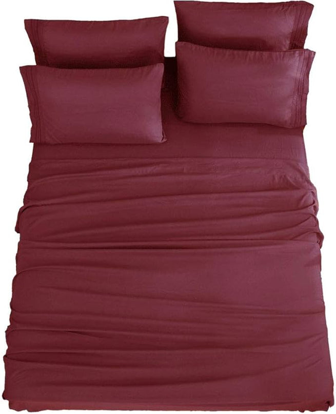 SONORO KATE Bed Sheet Set Super Soft Microfiber 1800 Thread Count Luxury Egyptian Sheets 18-Inch Deep Pocket，Wrinkle and Hypoallergenic-6 Piece (Burgundy, Twin XL-6 Piece) - LeafyLoom