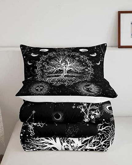 Feelyou Sun and Moon Comforter Bohemian Tree Butterfly Style Bedding Set Psychedelic Hippie Comforter Set for Boys Girls Children Teens Bedroom Decor Galaxy Astrology Duvet Set King Size - LeafyLoom