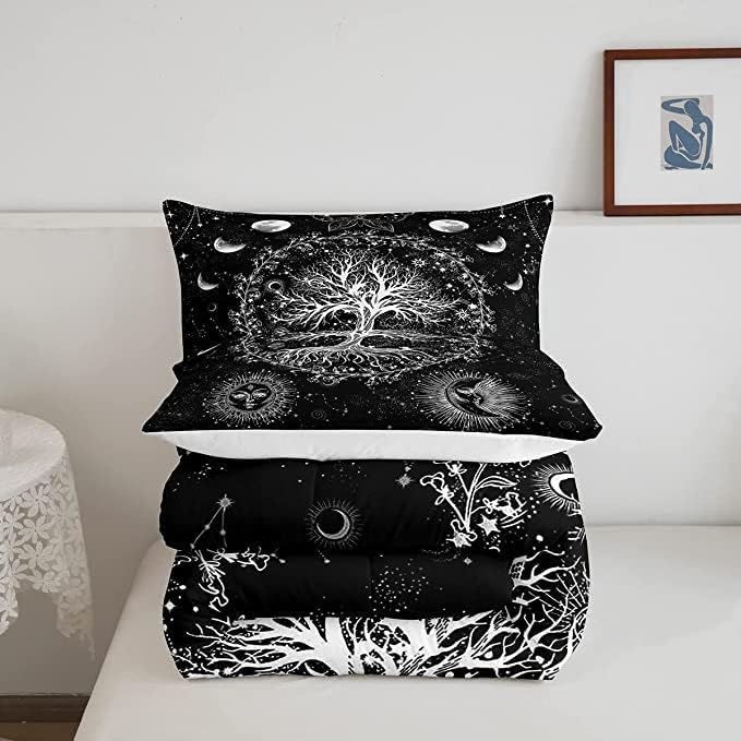 Feelyou Sun and Moon Comforter Bohemian Tree Butterfly Style Bedding Set Psychedelic Hippie Comforter Set for Boys Girls Children Teens Bedroom Decor Galaxy Astrology Duvet Set King Size - LeafyLoom