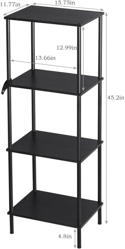 melos 4 Tier Bookshelf, Classically Tall Bookcase Shelf Storage Organizer, Modern Book Shelf for Bedroom, Living Room and Home Office, Black - LeafyLoom