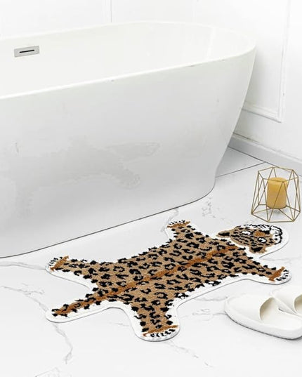 Leopard Shaped Rug Animals Bath Mat Rug Non-Slip Cute Bathroom Door Mat for Bathroom Kitchen Bedroom Cartoon Shower Rug for Bathroom Tub Soft Bathtub Mat Home Decor Brown - LeafyLoom