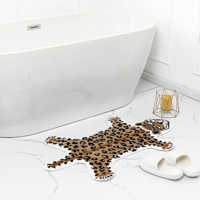 Leopard Shaped Rug Animals Bath Mat Rug Non-Slip Cute Bathroom Door Mat for Bathroom Kitchen Bedroom Cartoon Shower Rug for Bathroom Tub Soft Bathtub Mat Home Decor Brown - LeafyLoom