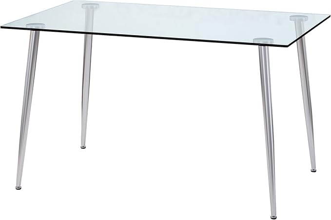 NicBex 51.2Inch Rectangular Dining Table,Modern Kitchen Table with Tempered Glass Tabletop and Silver Plating Metal Legs for 4 to 6,Large Dining Room Table for Kitchen,Meeting Living Room,Transparent - LeafyLoom