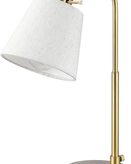 Globe Electric 61000057 16" Desk Lamp, Matte Brass Finish, White Linen Shade, Pivot Joint, On/Off Rotary Switch on Socket, E26 Base Bulb, Lamp for Living Room, Home Office, Home Improvement - LeafyLoom