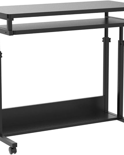 Tribesigns Portable Desk for Sofa and Bed, Height Adjustable Mobile Laptop Table Small Standing Desk Rolling Computer Cart with Keyboard Tray on Wheels for Home Office (Black) - LeafyLoom