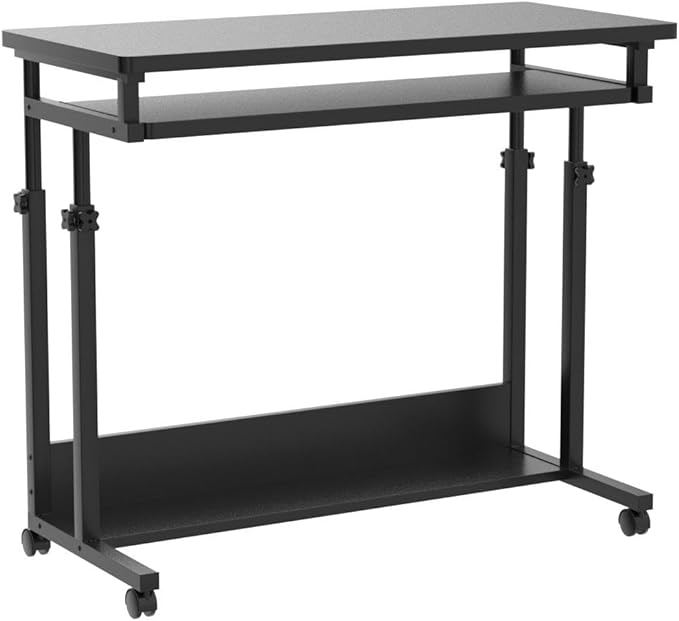 Tribesigns Portable Desk for Sofa and Bed, Height Adjustable Mobile Laptop Table Small Standing Desk Rolling Computer Cart with Keyboard Tray on Wheels for Home Office (Black) - LeafyLoom