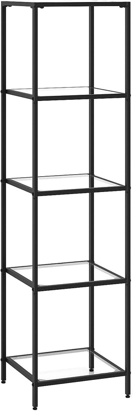 5-Tier Bookshelf,Metal Bookcase,Tempered Glass Shelves,Storage Rack Shelf for Home Office,Living Room,Bedroom, Bathroom,Modern Style, Black - LeafyLoom