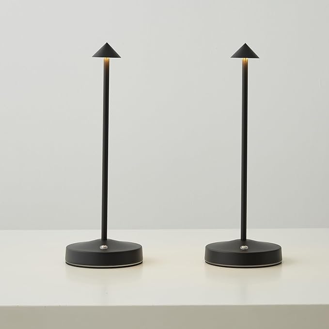 2 PACK Cordless Lamps,Battery Rechargeable Table Lamp,Portable Lamps,2 Level Brightness Dimmable Night Light,Minimalist Design, Cordless Table Lamps for Living Room/Restaurant/Couple Dinner(Black) - LeafyLoom