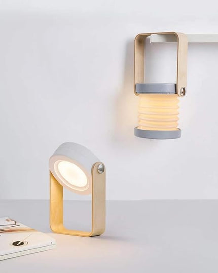 4-in-1 Foldable Table Lamp,USB Retractable LED Light,Wooden Handle Portable Lantern Light and Flashlight,Touch Control Dimmable 3 Level Brightness Night Light for Reading, Outdoor Camping (Grey) - LeafyLoom