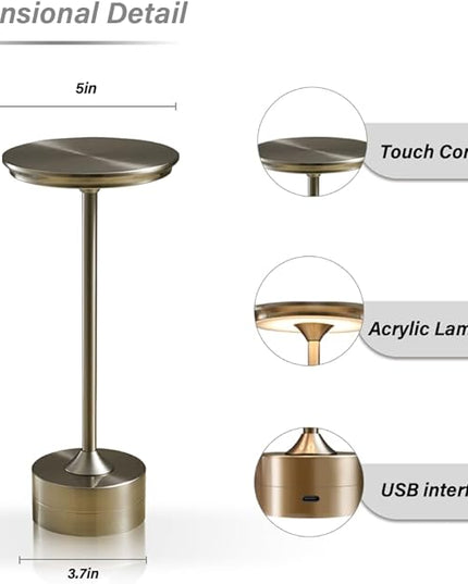 Portable Metal Desk Lamp, 3-Levels Brightness Metal LED Table Lamp, 3 Color Touch Control Rechargeable Lamp, Night Light, Bedside Lamp,Dining Room Lamp (Silver) - LeafyLoom