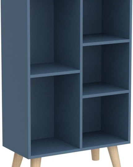 IOTXY Wooden Open Shelf Bookcase - 3-Tier Floor Standing Display Cabinet Rack with Legs, 5 Cubes Bookshelf, Bright Blue - LeafyLoom