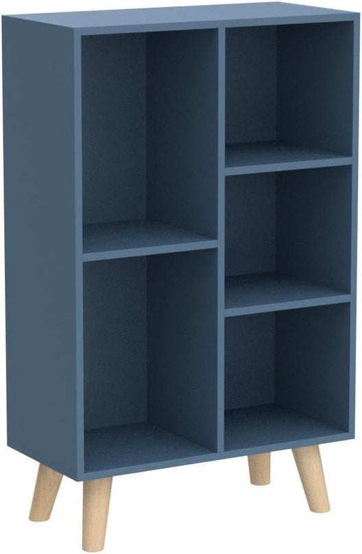 IOTXY Wooden Open Shelf Bookcase - 3-Tier Floor Standing Display Cabinet Rack with Legs, 5 Cubes Bookshelf, Bright Blue - LeafyLoom