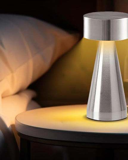 Portable Metal Desk Lamp, Cordless LED Table Lamp,3 Color Touch Control Rechargeable Lamp,3-Levels Brightness Room Decor Desk Lamp,Bedside Lamp,Night Light, Dining Room Lamp (Silver) - LeafyLoom