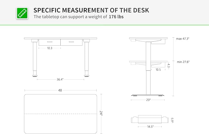 BANTI 48'' Adjustable Height Electric Standing Desk with Double Drawer, Stand Up Home Office Desk with Splice Tabletop, Rustic Brown - LeafyLoom