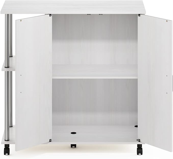 Furinno Helena Utility Kitchen Island and Storage Cart on Wheels, 3-Tier, Stainless Steel Tubes, White Oak/Chrome - LeafyLoom