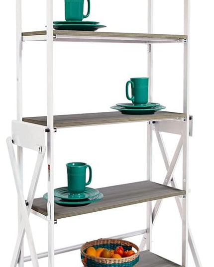 Origami Modern 2 in 1 Shelf to Table Style, Organizer Deco Rack Magically Turn to a Table/Desk in a Second,Fully Assembled,White/Birchwood US Patent Pending (STT-WHIBRC) - LeafyLoom