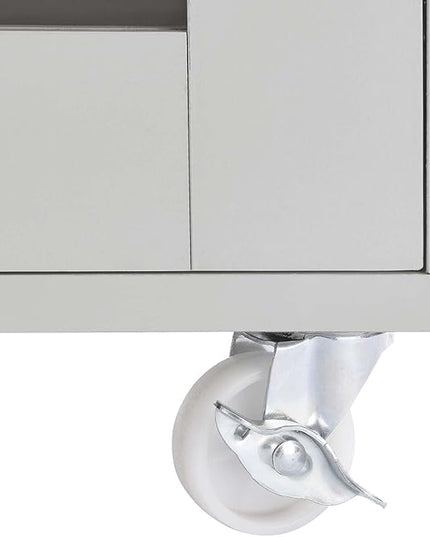 Modway Culinary Rolling Kitchen Cart with Storage in Light Gray Natural - 3 Tiers Kitchen Island on Wheels with Towel Bar, Functional as a Coffee Station, Bar Cabinet or Butcher Block Island - LeafyLoom