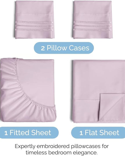 Cal King Size 4 Piece Sheet Set - Comfy Breathable & Cooling Sheets - Hotel Luxury Bed Sheets for Women & Men - Deep Pockets, Easy-Fit, Soft & Wrinkle Free Sheets - Light Lavender Oeko-Tex Bed Sheets - LeafyLoom