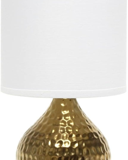 Simple Designs LT2073-GDW Mini Hammered Texture Gold Drip Table Lamp with White Shade - LeafyLoom