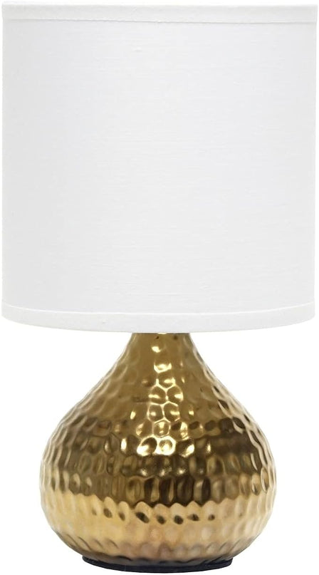 Simple Designs LT2073-GDW Mini Hammered Texture Gold Drip Table Lamp with White Shade - LeafyLoom