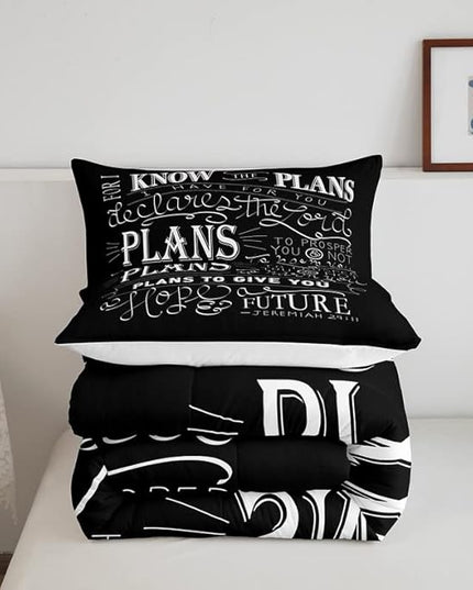 Feelyou Kids Vintage Bible Verse Comforter Set Christian Bible Verse Jeremiah Comforter Set for Boys Children Teens Bedroom Decor Modern Comforter Black Duvet Set Queen Size with 2 Pillow Case - LeafyLoom