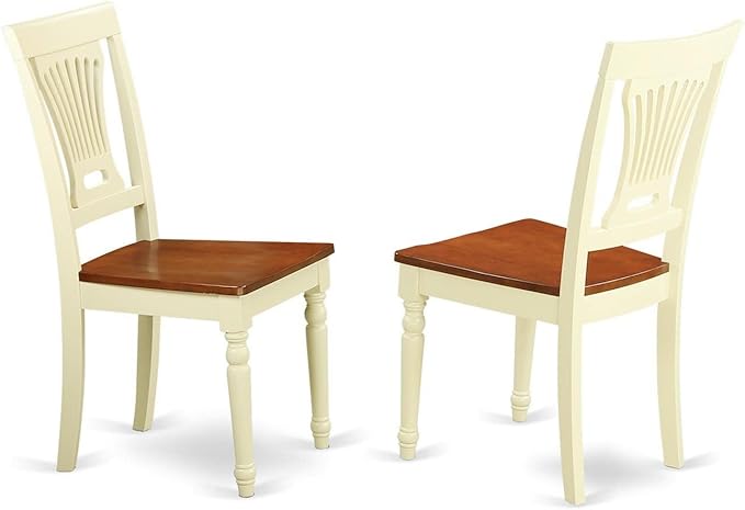 East West Furniture Antique 3 Piece Set Contains a Round Dining Room Table with Pedestal and 2 Wood Seat Chairs, 36x36 Inch, Buttermilk & Cherry - LeafyLoom