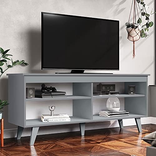 Madesa TV Stand Cabinet with 4 Shelves and Cable Management, Entertainment Center for TVs up to 55 Inches, Wooden, 23'' H x 15'' D x 53'' L – Grey - LeafyLoom