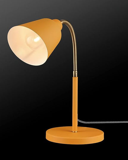 Globe 56083 16" Desk Lamp, Matte Orange, Adjustable Brass Gooseneck, in-Line On/Off Rocker Switch, Home Office Accessories, Desk Lamps for Home Office, Home Décor, Adjustable Lamp - LeafyLoom