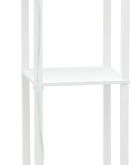 Simple Designs LF1037-WHT Floor Lamp Etagere Organizer Storage Shelf with 2 USB Charging Ports, 1 Charging Outlet and Linen Shade, White - LeafyLoom
