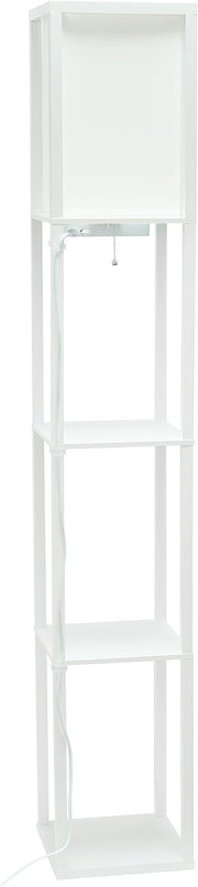 Simple Designs LF1037-WHT Floor Lamp Etagere Organizer Storage Shelf with 2 USB Charging Ports, 1 Charging Outlet and Linen Shade, White - LeafyLoom