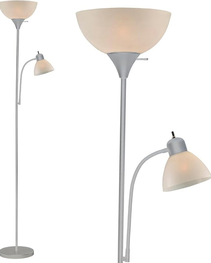 Adjustable Silver Floor Lamp with Reading Light By Light Accents - Susan Modern Standing Lamp For Living Room/Office Lamp 72" Tall - 150-watt With Side Reading Light Corner Lamp (Silver) - LeafyLoom
