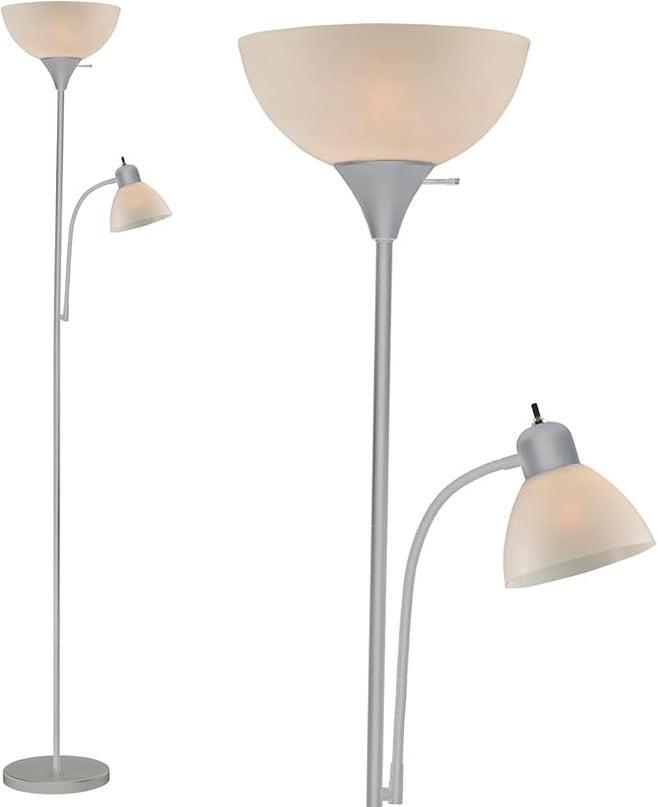 Adjustable Silver Floor Lamp with Reading Light By Light Accents - Susan Modern Standing Lamp For Living Room/Office Lamp 72" Tall - 150-watt With Side Reading Light Corner Lamp (Silver) - LeafyLoom