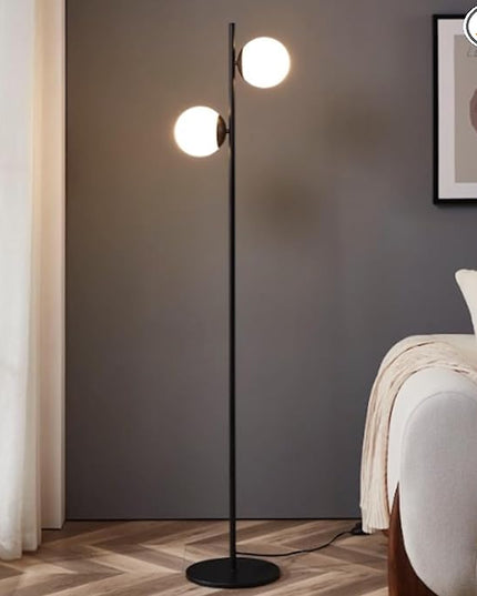 Brightech Sphere - Mid Century Modern 2 Globe Floor Lamp for Living Room Bright Lighting - Contemporary LED Standing Light for Bedrooms & Offices - Black Indoor Pole Light - LeafyLoom