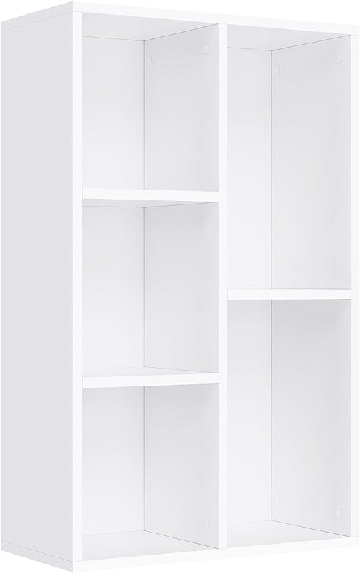 VASAGLE Bookcase, Bookshelf with 5 Compartments, Freestanding Shelves and Cube Organizer, Display Shelf for Small Spaces, for Living Room, Bedroom, and Home Office, White ULBC25WT - LeafyLoom
