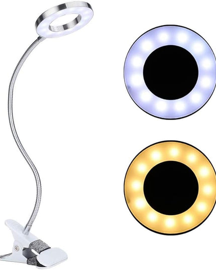 Desk Lamp with Clamp, Mini LED Lamp USB Rechargeable Warm/White Light Changeable Eye Protection Bed Light for Night Reading, Tattoo, Eyelash Extension, Make Up Lamp - LeafyLoom