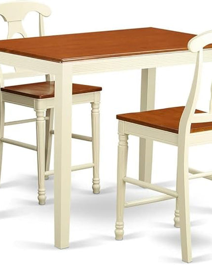 East West Furniture Yarmouth 3 Piece Kitchen Counter Height Set Contains a Rectangle Dining Room Table and 2 Wooden Seat Chairs, 30x48 Inch, Buttermilk & Cherry - LeafyLoom