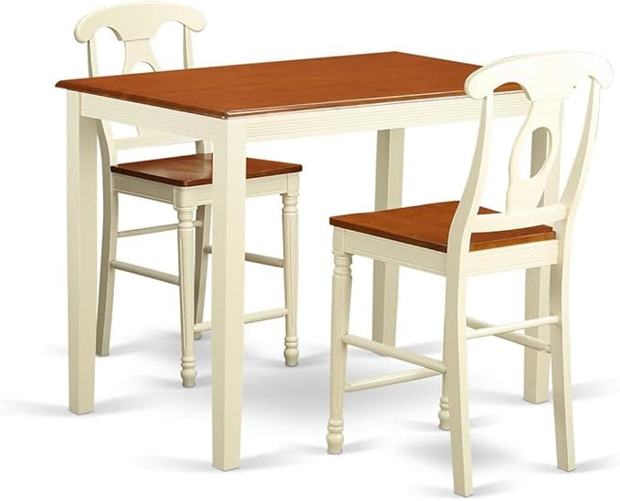 East West Furniture Yarmouth 3 Piece Kitchen Counter Height Set Contains a Rectangle Dining Room Table and 2 Wooden Seat Chairs, 30x48 Inch, Buttermilk & Cherry - LeafyLoom
