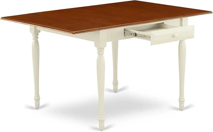 East West Furniture Monza Modern Kitchen Rectangle Dining Table Top with Dropleaf & Stylish Legs, 36x54 Inch, Buttermilk & Cherry - LeafyLoom