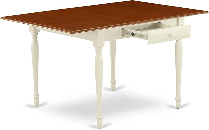 East West Furniture Monza Modern Kitchen Rectangle Dining Table Top with Dropleaf & Stylish Legs, 36x54 Inch, Buttermilk & Cherry - LeafyLoom