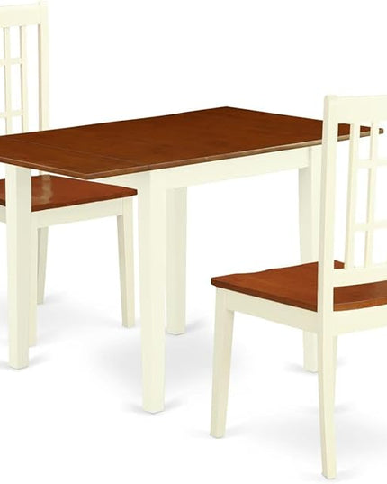 East West Furniture NDNI3-WHI-W Norden 3 Piece Dinette Set for Small Spaces Contains a Rectangle Table with Dropleaf and 2 Kitchen Dining Chairs, 30x48 Inch - LeafyLoom