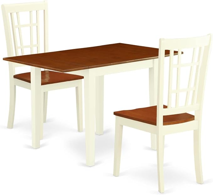 East West Furniture NDNI3-WHI-W Norden 3 Piece Dinette Set for Small Spaces Contains a Rectangle Table with Dropleaf and 2 Kitchen Dining Chairs, 30x48 Inch - LeafyLoom