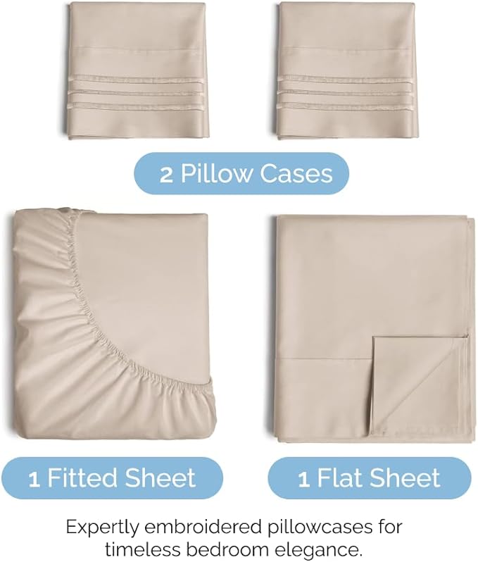 Full Size 4 Piece Sheet Set - Comfy Breathable & Cooling Sheets - Hotel Luxury Bed Sheets for Women & Men - Deep Pockets, Easy-Fit, Extra Soft & Wrinkle Free Sheets - Wheat Oeko-Tex Bed Sheet Set - LeafyLoom