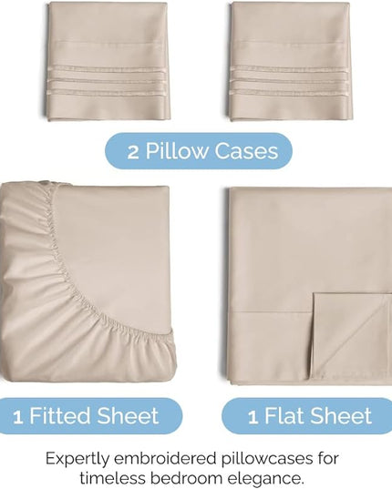 Cal King Size 4 Piece Sheet Set - Comfy Breathable & Cooling Sheets - Hotel Luxury Bed Sheets for Women & Men - Deep Pockets, Easy-Fit, Extra Soft & Wrinkle Free Sheets - Wheat Oeko-Tex Bed Sheet Set - LeafyLoom
