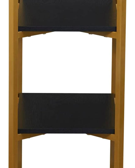 Household Essentials Crown Narrow 4 Shelf Open Storage Bookshelf Black Oak Wood Grain and Gold Metal - LeafyLoom