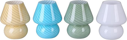 BSOD Glass Mushroom Bedside Table Lamp, Yellow Translucent Murano Vintage Style Striped Small Nightstand Desklamp Swirl Light for Home Decor, Dining, Living, Bedroom, Gift (Stripe Yellow) - LeafyLoom